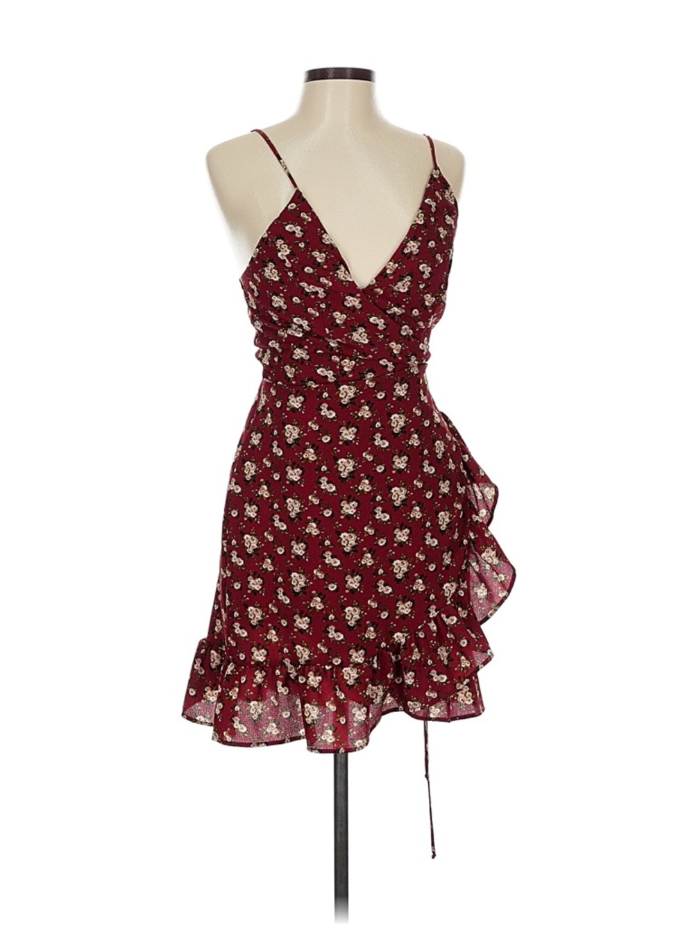 Free People Burgundy Floral Wrap Mini Dress or Tank with Ruffle Hem